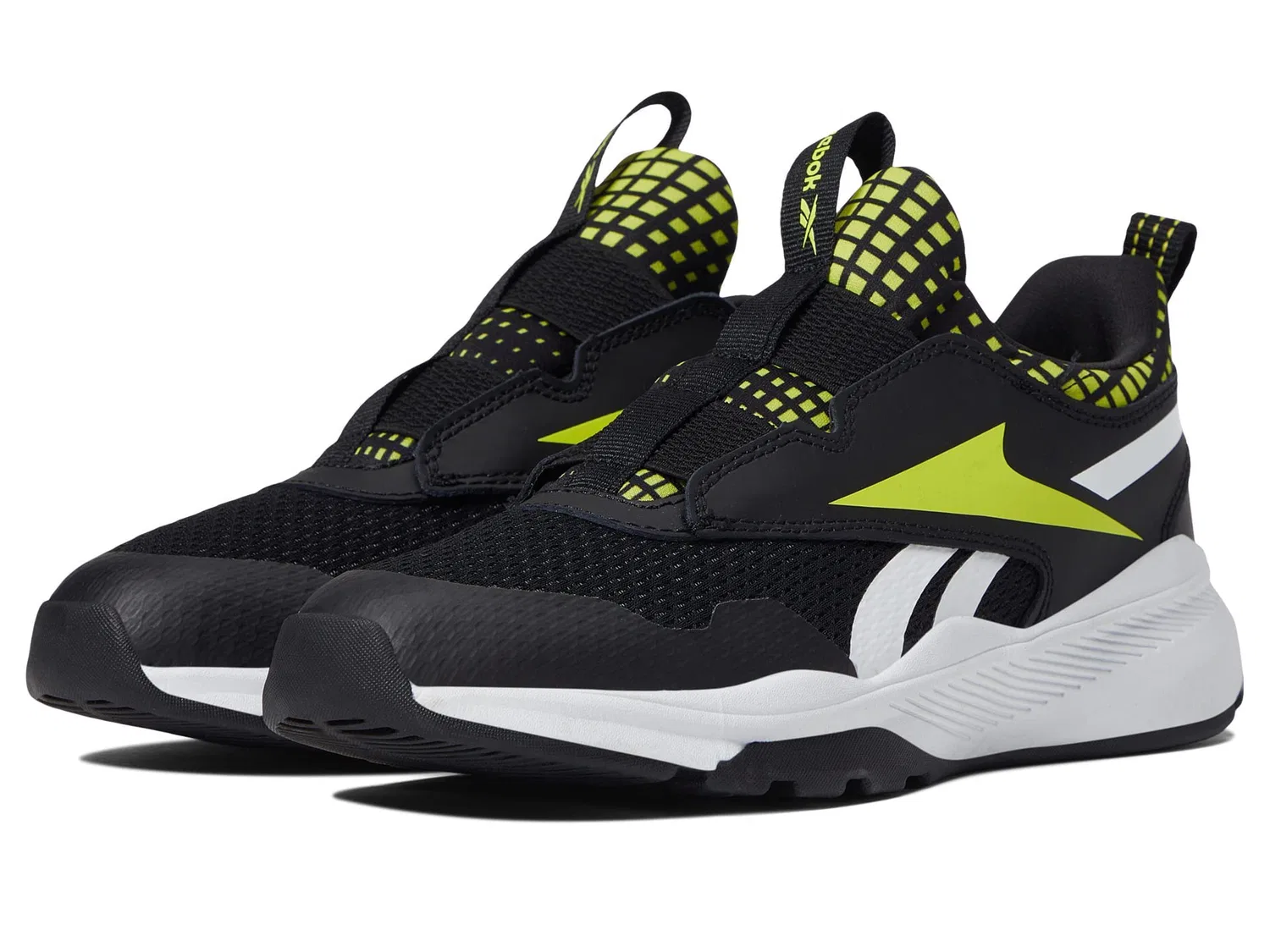 Детские кроссовки для девочек с закрытым носком Reebok Xt Sprinter Slip on Reebok, Black Yellow Solar Acid White — фото 2