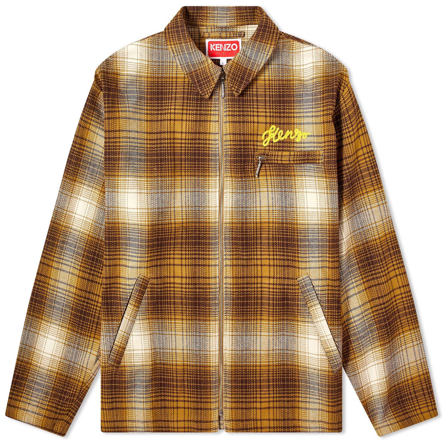 

Рубашка Kenzo Checked Plaid Zip Overshirt, цвет Dark Brown