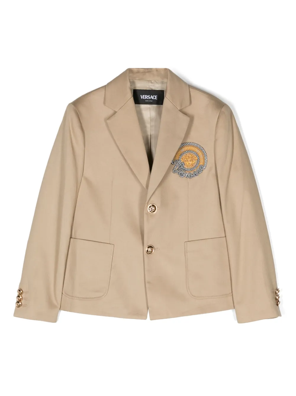 

Однобортный пиджак с нашивкой Medusa Versace Kids, нейтральный