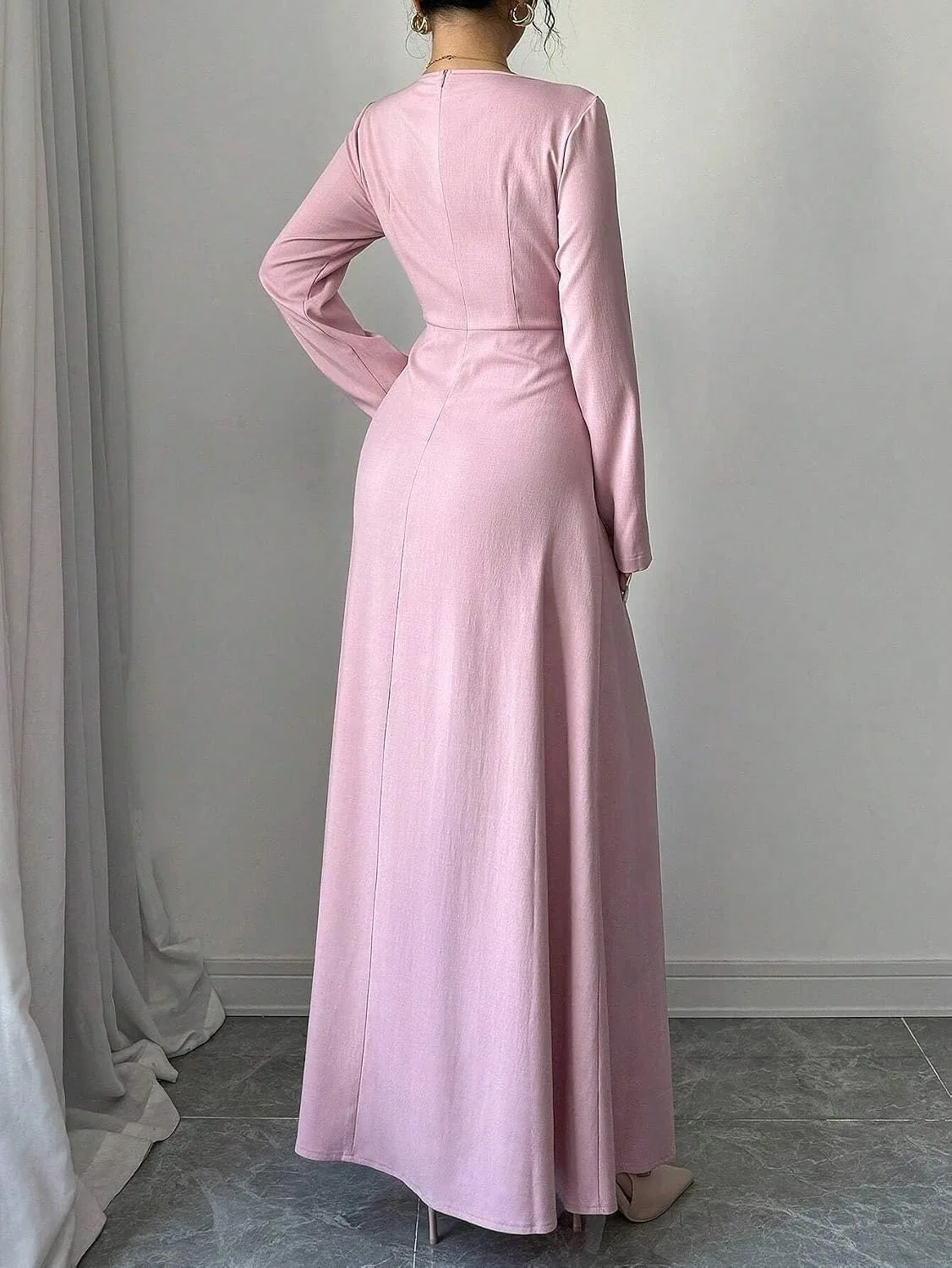 Женское длинное платье А-силуэта с квадратным вырезом, Pink — фото 2