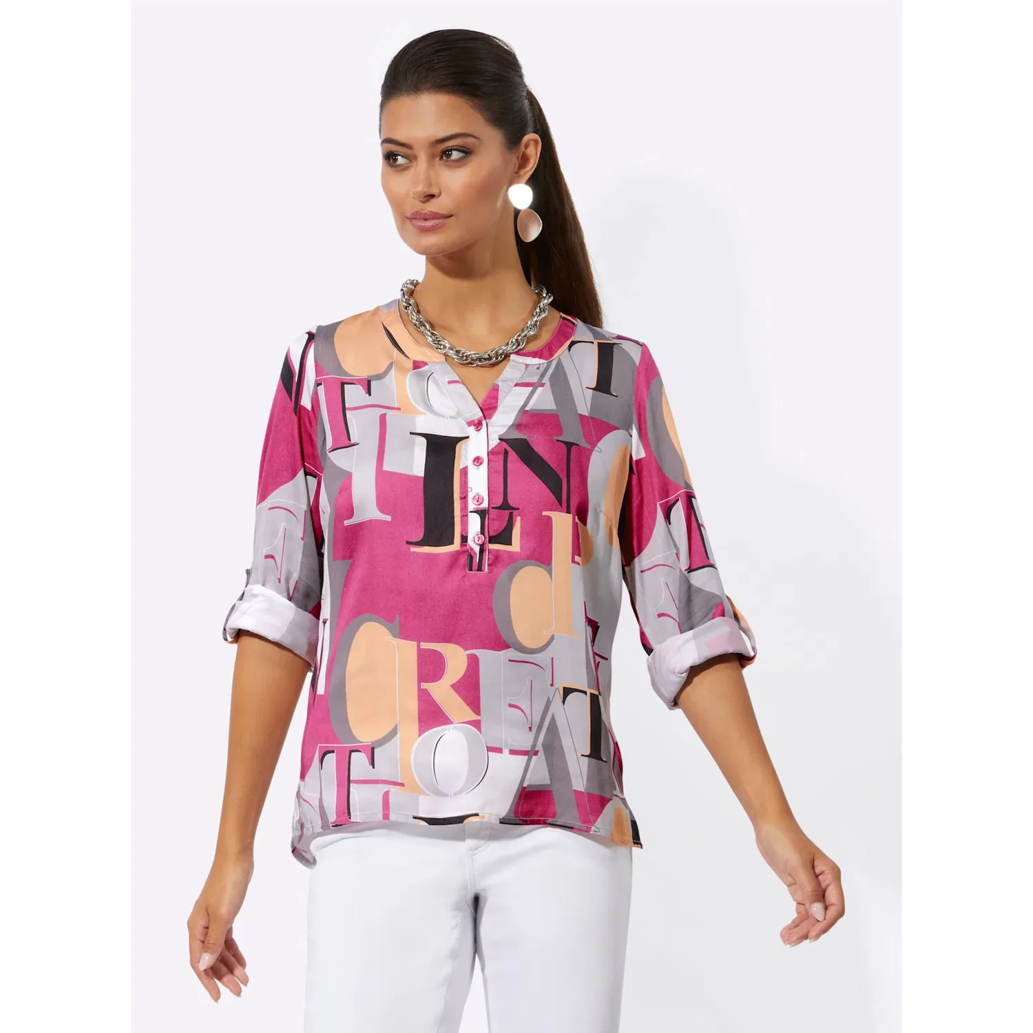 Женская блуза с буквенным принтом creation L, Fuchsia/Light Gray — фото 2