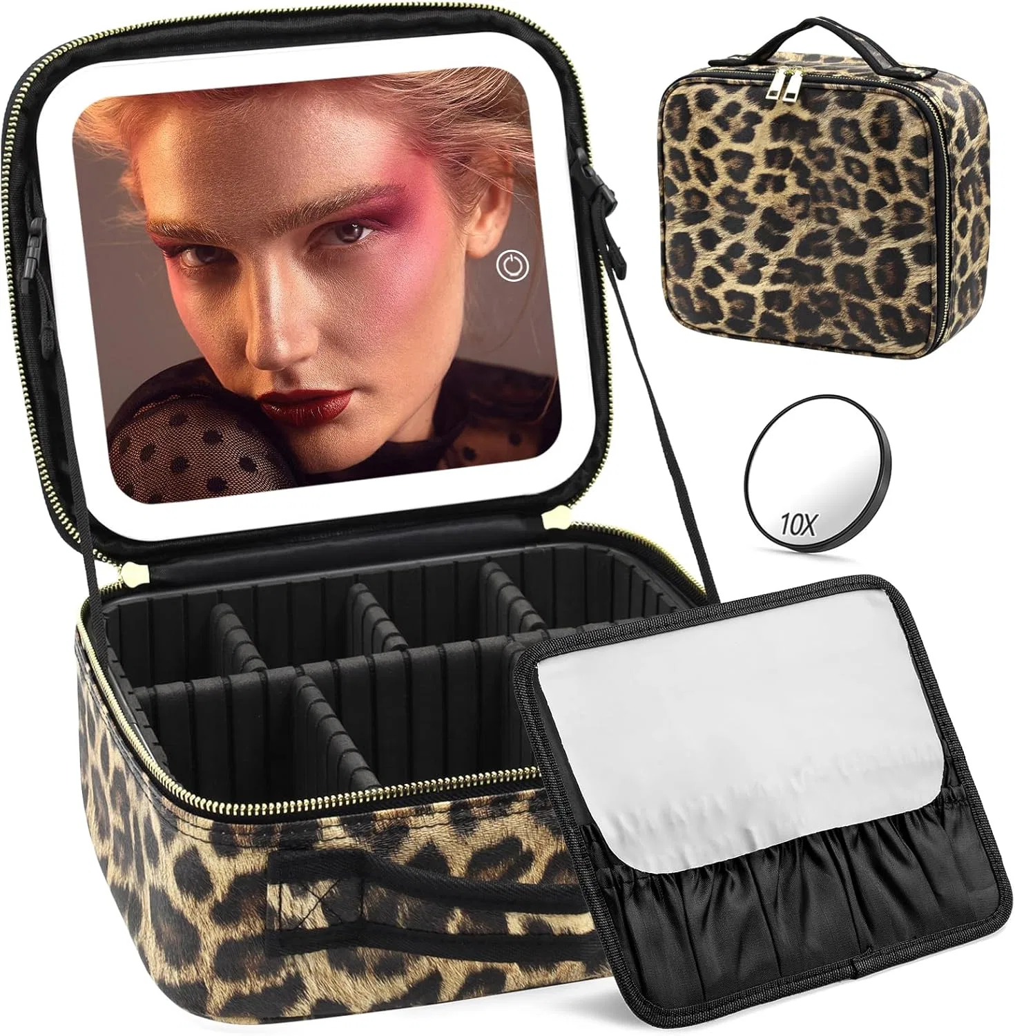 Косметичка с зеркалом и подсветкой, Jadazror, Leopard