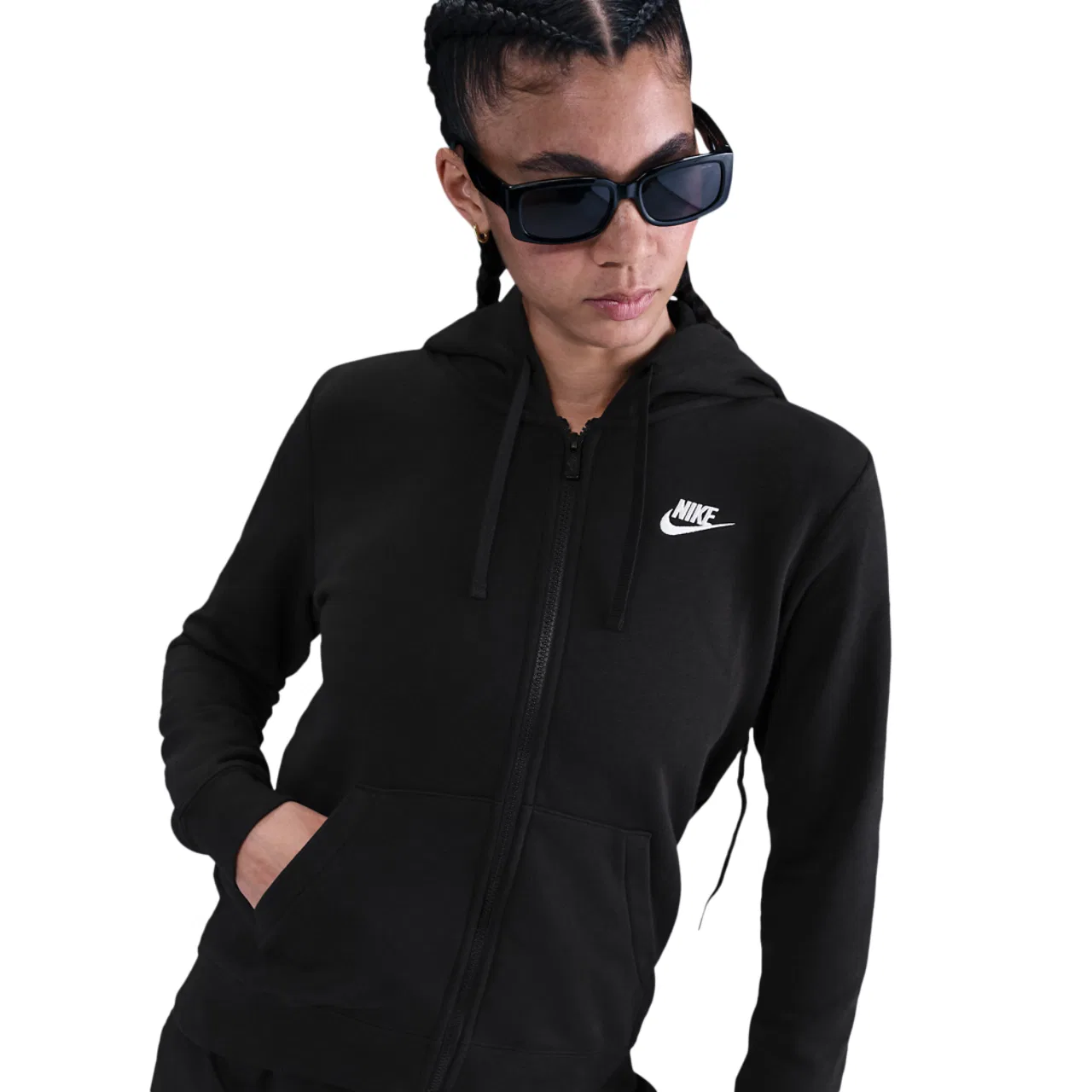 Женская толстовка Club Fleece FZ Nike, белый/черный
