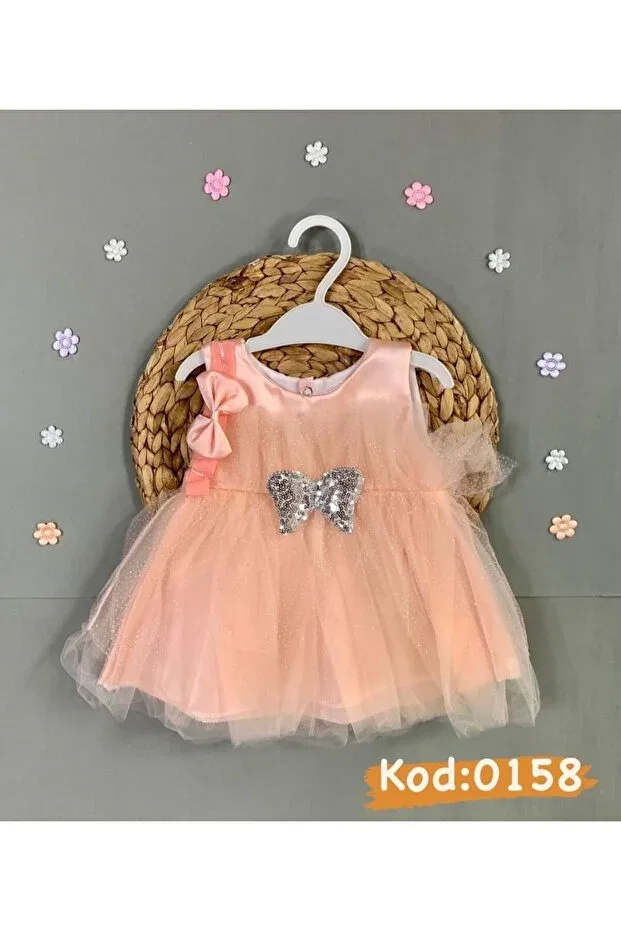 Детское платье для девочек с блестками Petite Ponpon Baby, Salmon