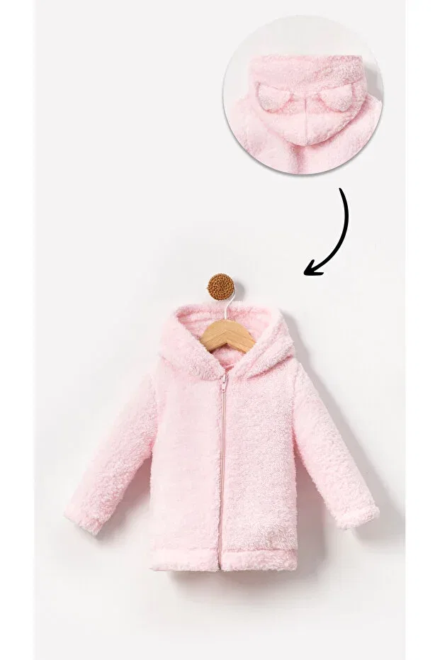 Детское зимнее пальто с капюшоном для девочек из плюша на молнии Bubito, Pink — фото 2