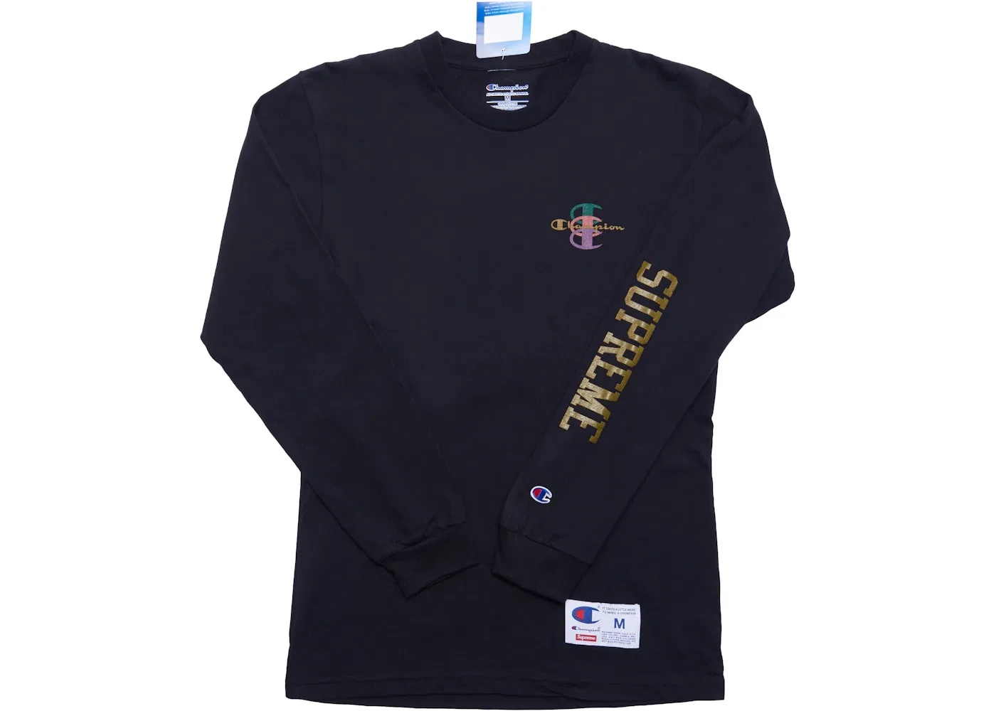 Мужская футболка с принтом Champion Stacked C L/S Tee Supreme, Black