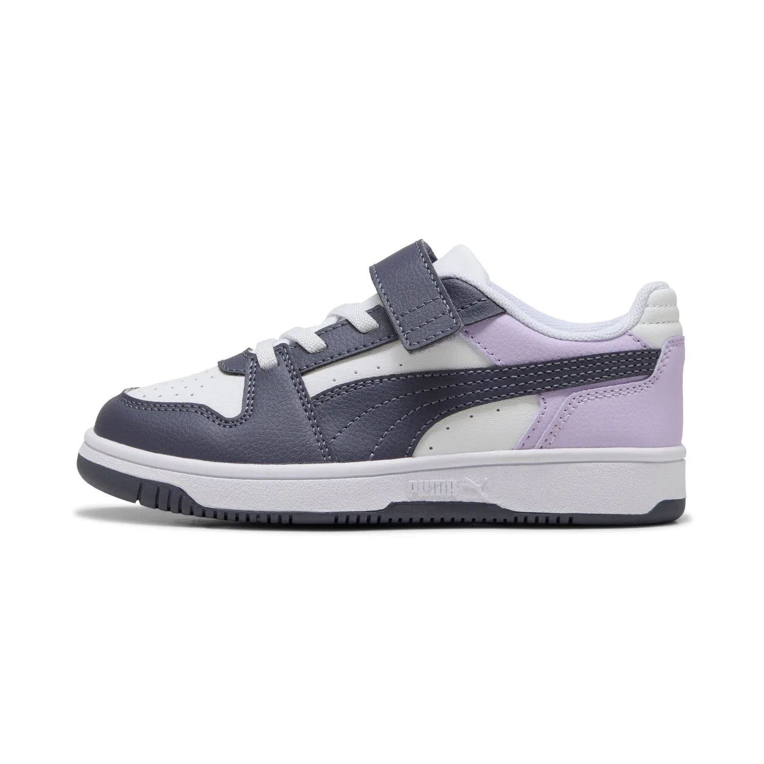 Детские кроссовки с липучкой REBOUND SLAM LO AC PS PUMA, White/Inky Depths/Light Lavender — фото 2