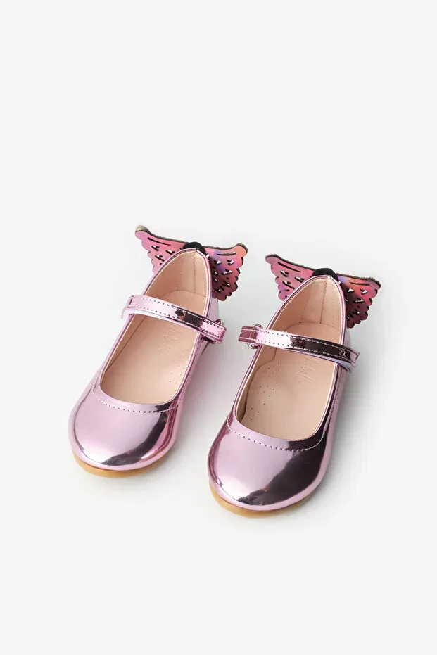 Детские балетки для девочек с принтом Pink Butterfly Heeled Girls Shoes Le Mabelle, Pink