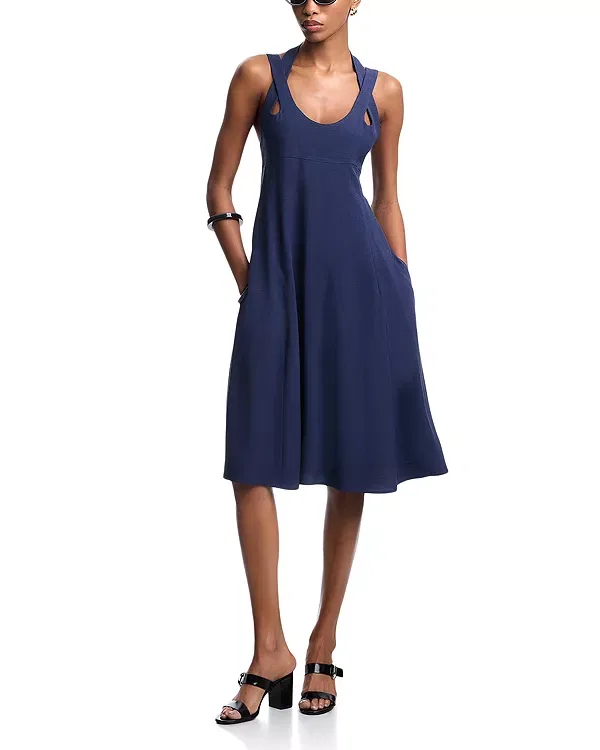 Женское платье с принтом Fluid Viscose Jacquard Dress With Criss Cross Straps Emporio Armani, Mineral Blue