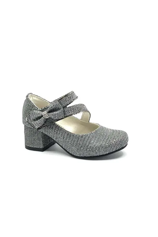 Детские туфли для девочек на низком каблуке с бантом Iremsu 7845 side ribbon girls' heeled children's shoes Kocamanlar, Platin