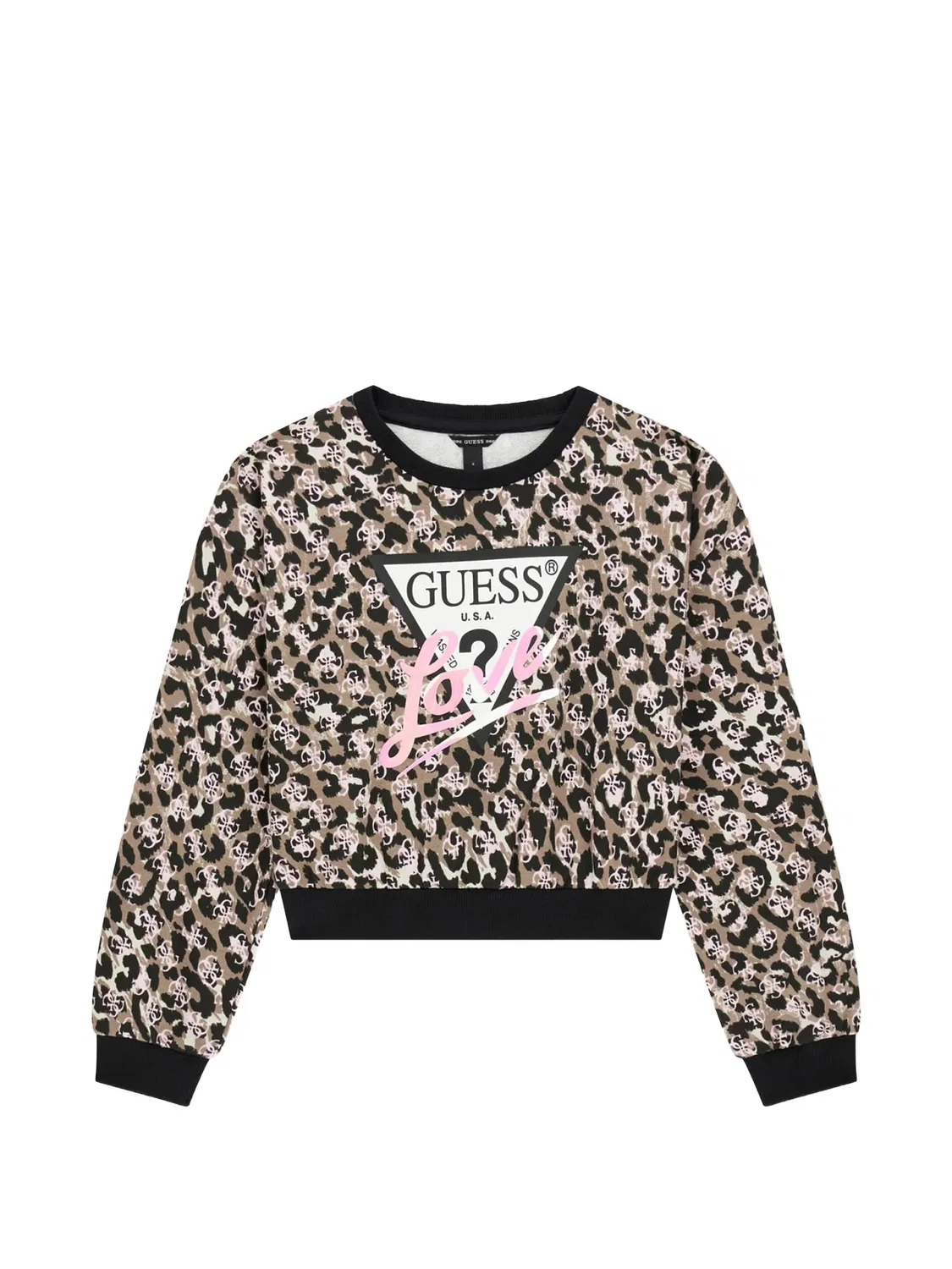 Свитер с леопардовым принтом и логотипом Guess Kids, коричневый