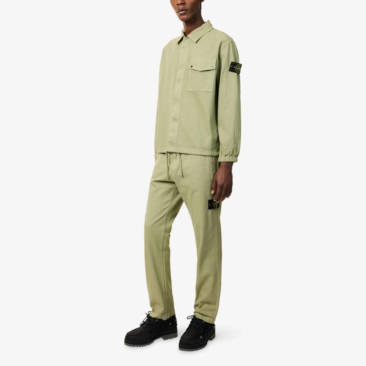 Хлопковая рубашка-накидка compass-badge в елочку Stone Island, зеленый — фото 2