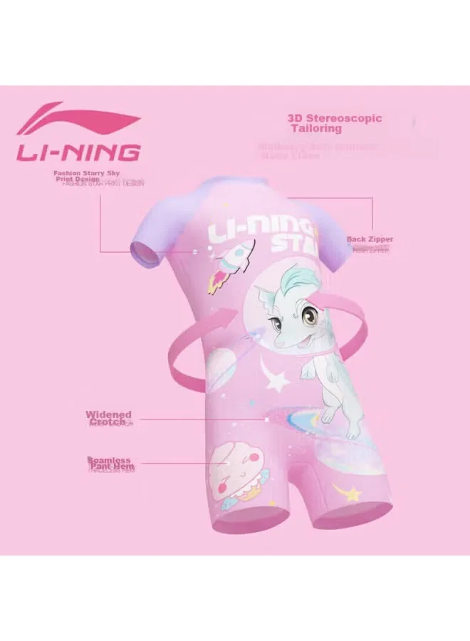 Купальник детский с принтом с очками и шапочкой 906 Li-Ning, розовый — фото 4