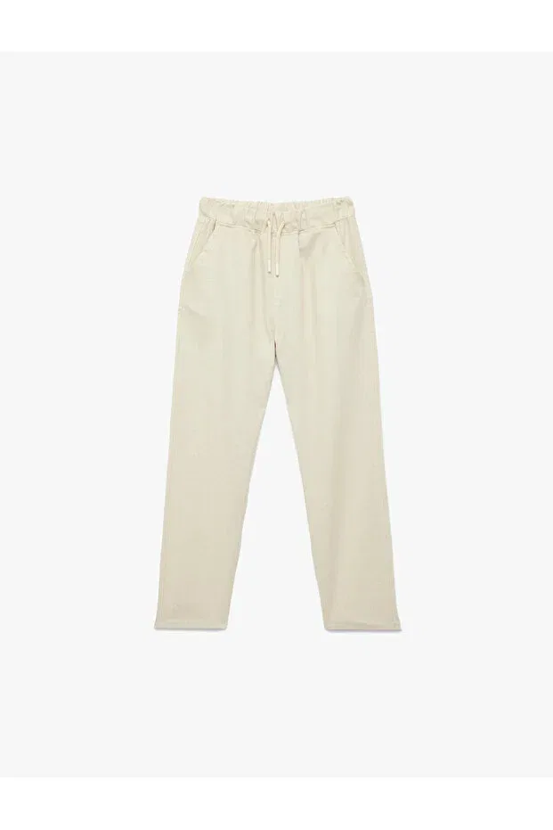 Детские брюки для девочек из льна и хлопка Basic Koton, Beige — фото 2
