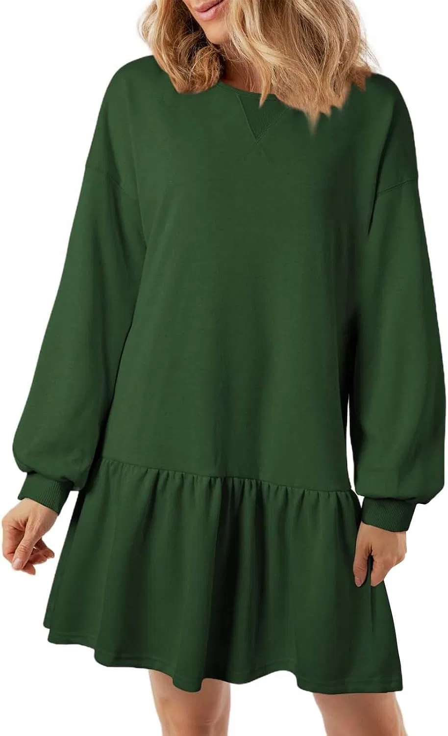 Женское платье-свитер с ребристым трикотажем Casual, Green