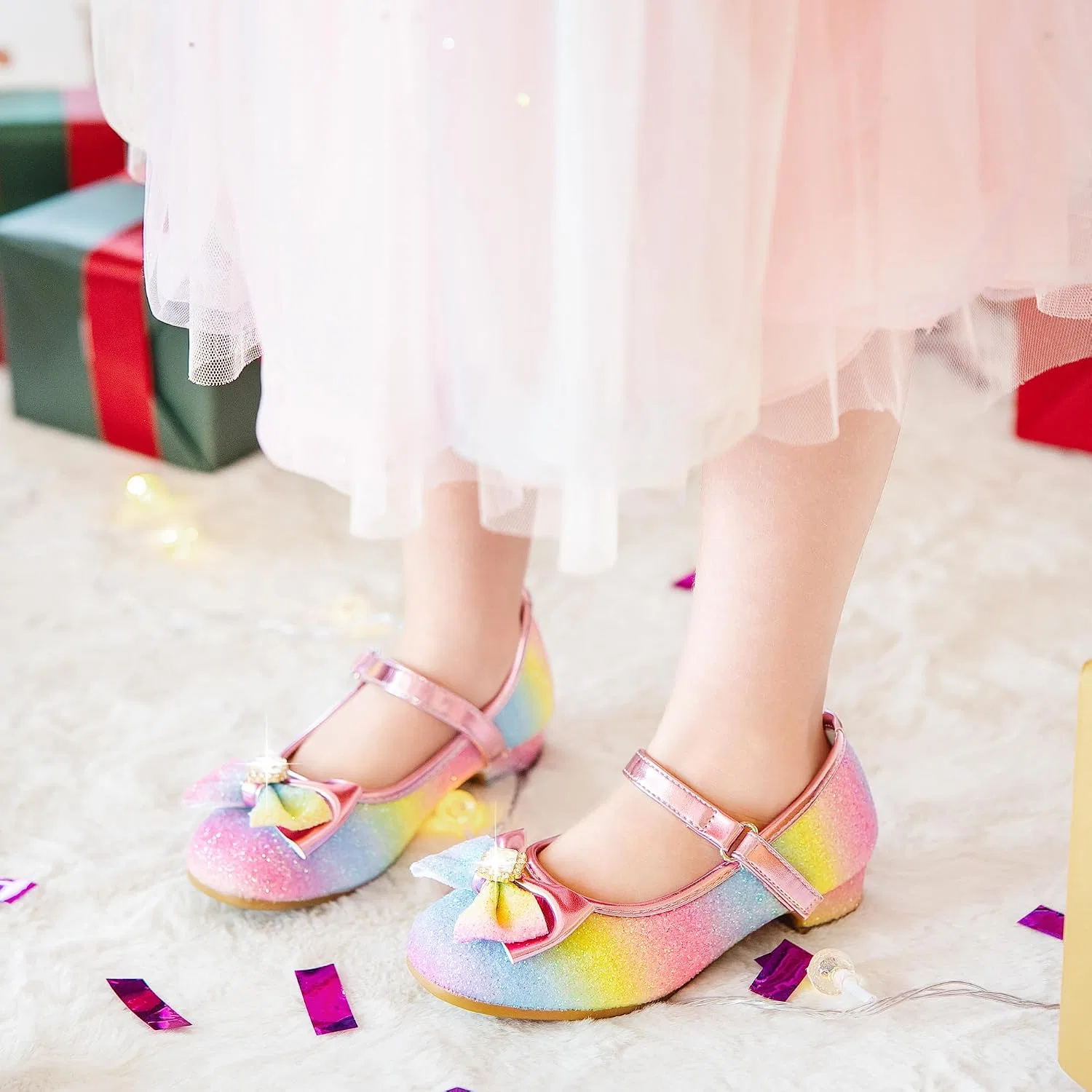 Детские туфли для девочек с блестками Princess Mary Jane Furdeour, Sequins Rainbow — фото 3