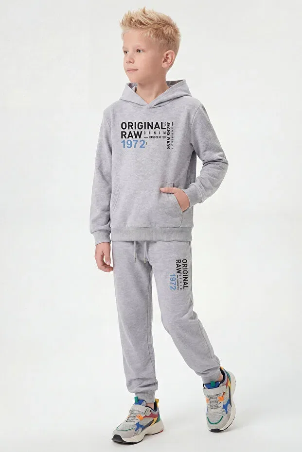 Детский спортивный костюм для мальчиков с принтом Hooded kangaroo pocket original print Panios Kids, Gray