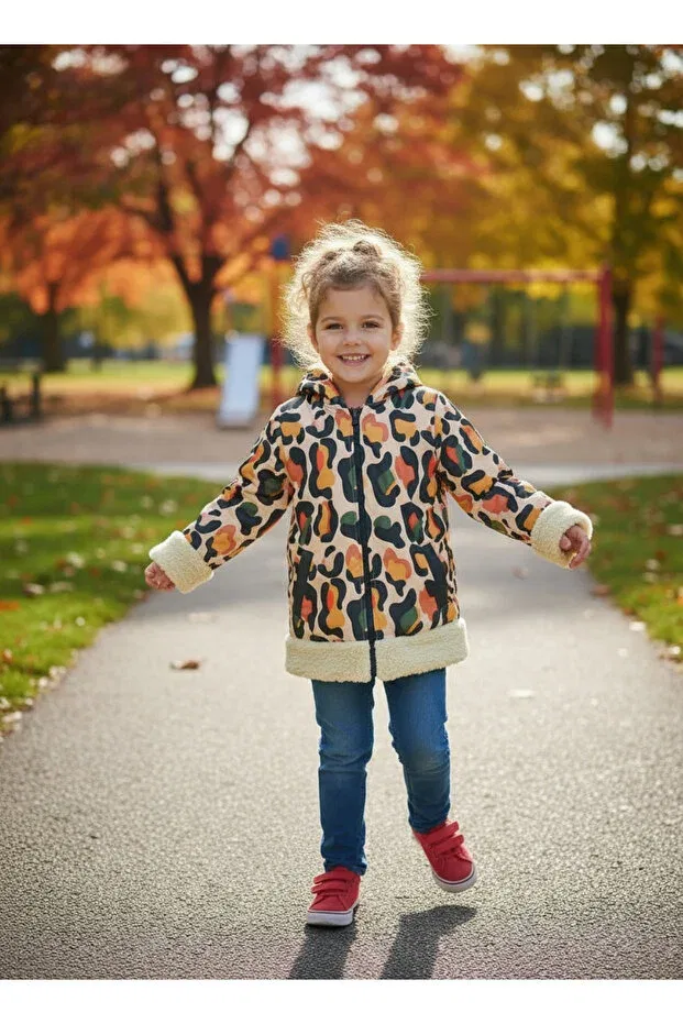 Детское пальто для девочек с принтом Waterproof Surface Teddy Plush Unisex Children's Coat By Piera, Camouflage — фото 4