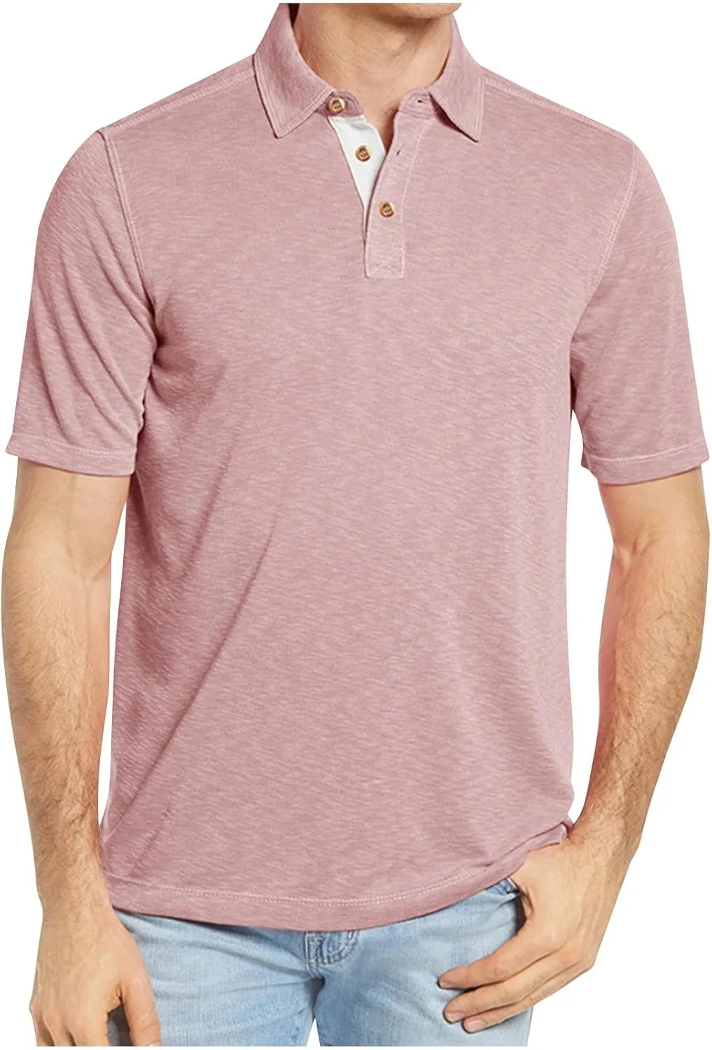 Мужская футболка с пуговицами Henley, Pink