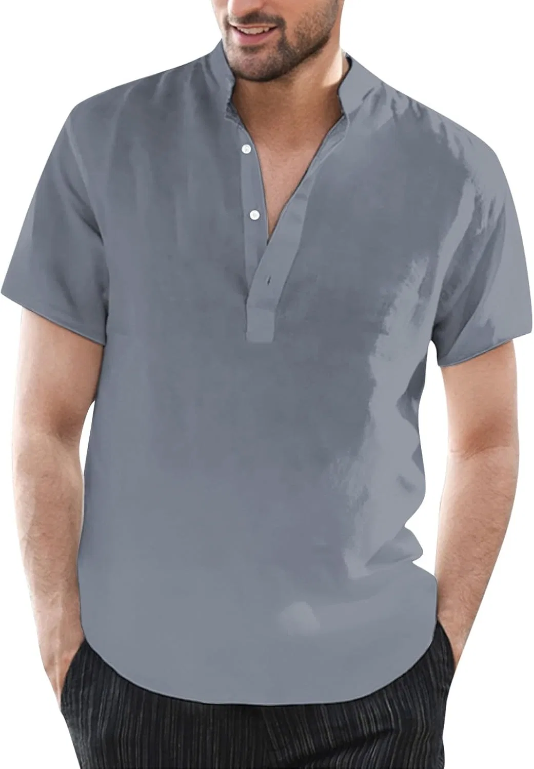 Мужская льняная рубашка-поло Henley Casual Lightweight, Grey