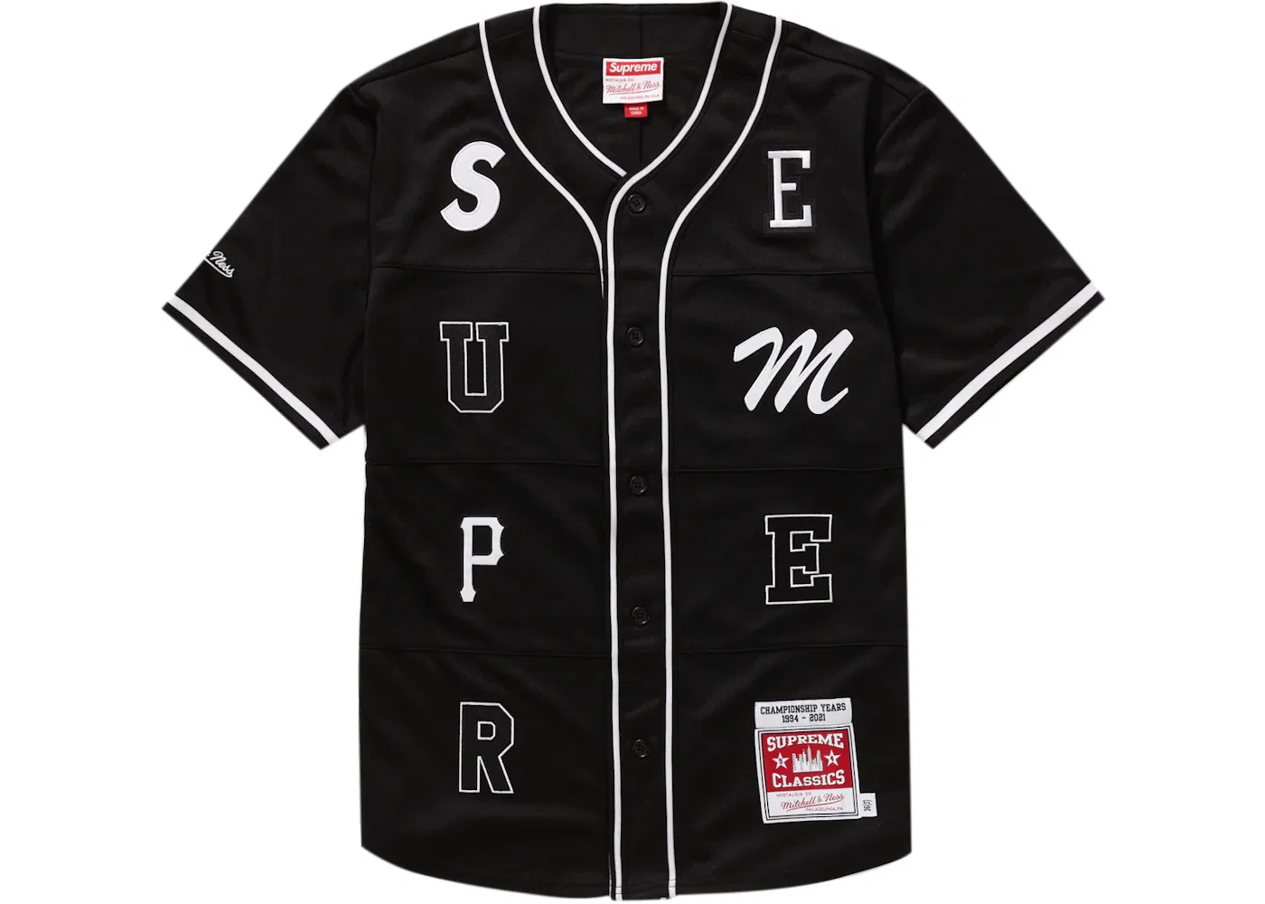 Мужская джерси с принтом Supreme Mitchell & Ness Patchwork Baseball Jersey, Black