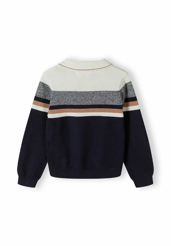 Футболка с воротником хлопковая Stripe collar long sleeve Minoti, White Navy, белый/темно-синий — фото 3