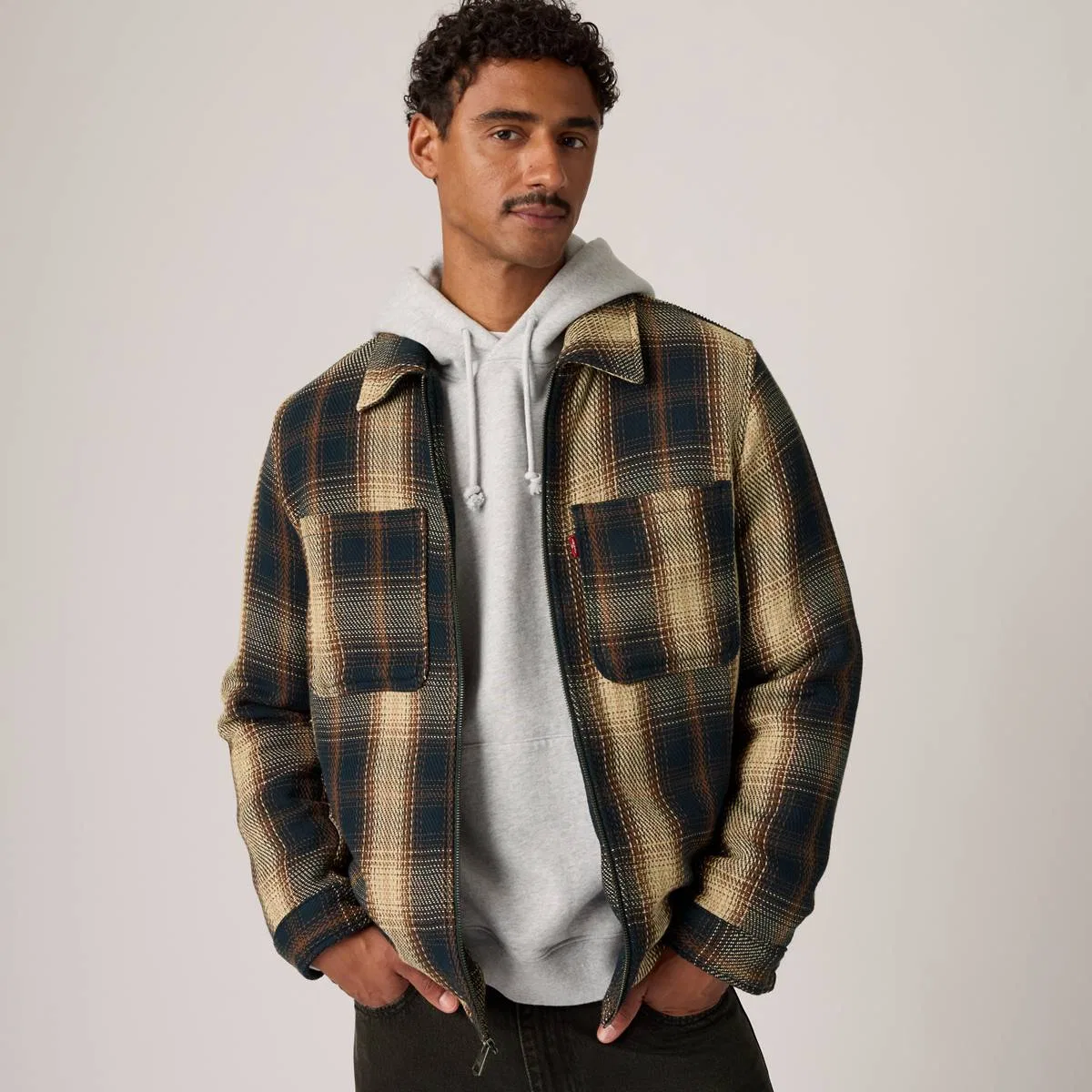 Куртка-Бомбер с накладными карманами Levi's, Driftwood Plaid - Black