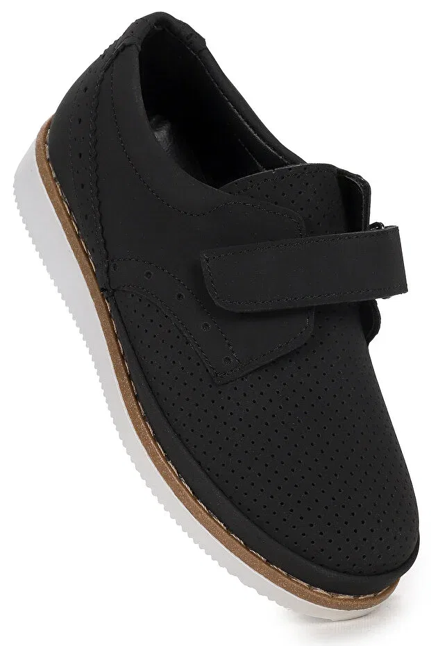 Детские туфли для мальчиков из экокожи Circum nubuck velcro boys school circumcision shoes Kiko Kids, Black