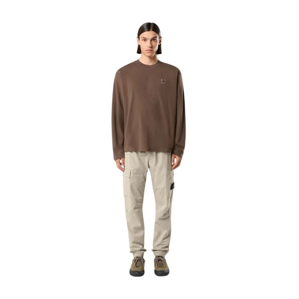 Мужской лонгслив Stone Island Regular Fit With Tonal Compass Logo Patch, коричневый