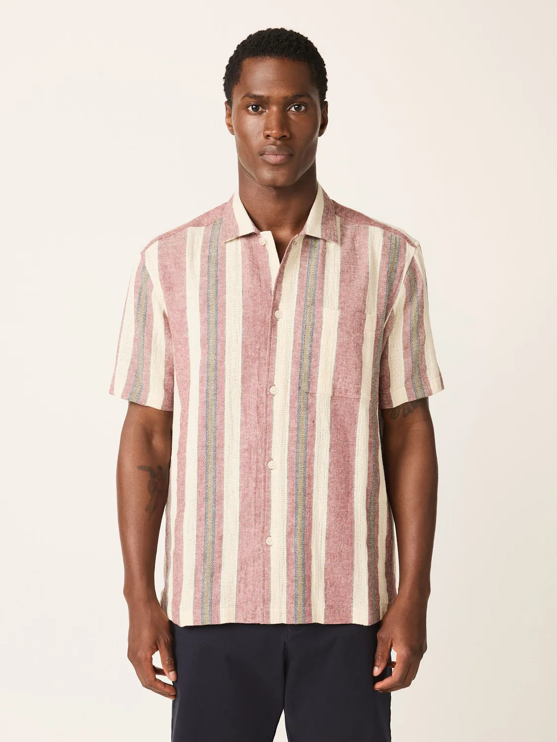 Рубашка с коротким рукавом, полосатая, Red Relaxed Fit Stripe Textured Revere Collar Short Sleeve Shirt Next, красный