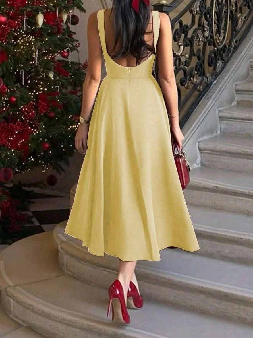 Женское A-силуэта платье макси с открытой спиной, Yellow — фото 2