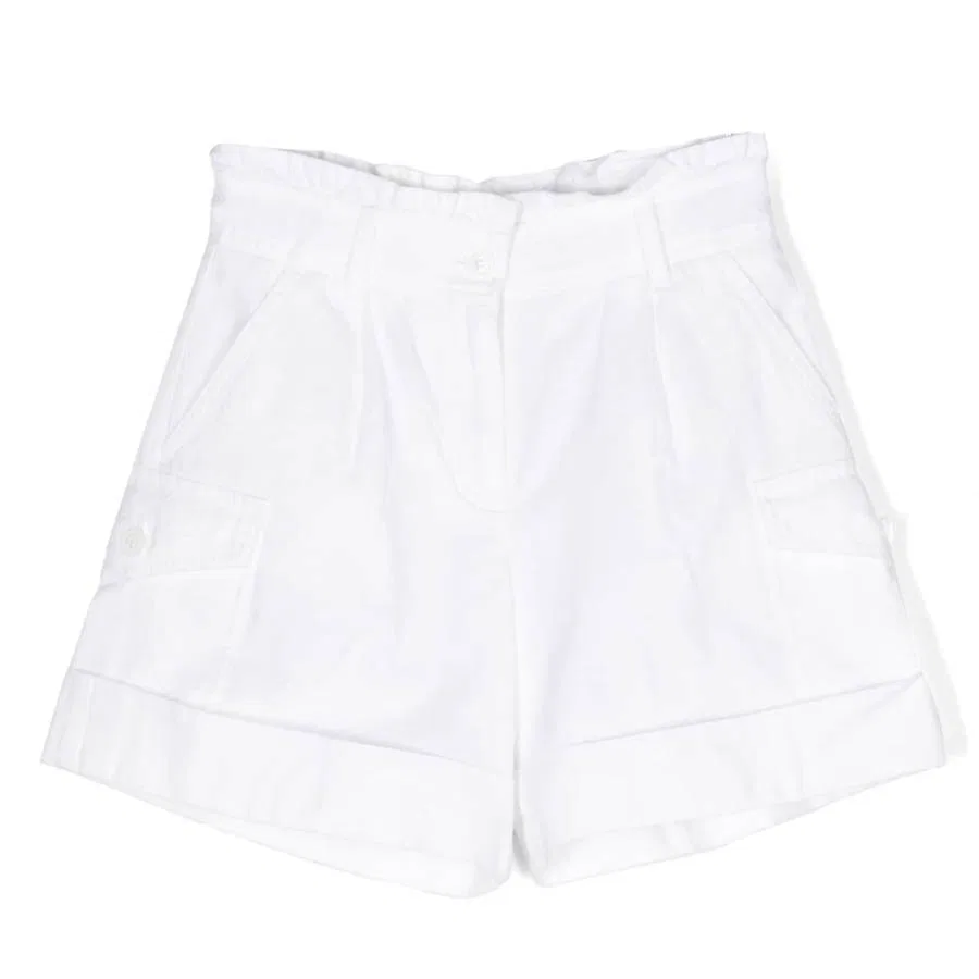 Шорты хлопковые с воланами на талии Moncler, White