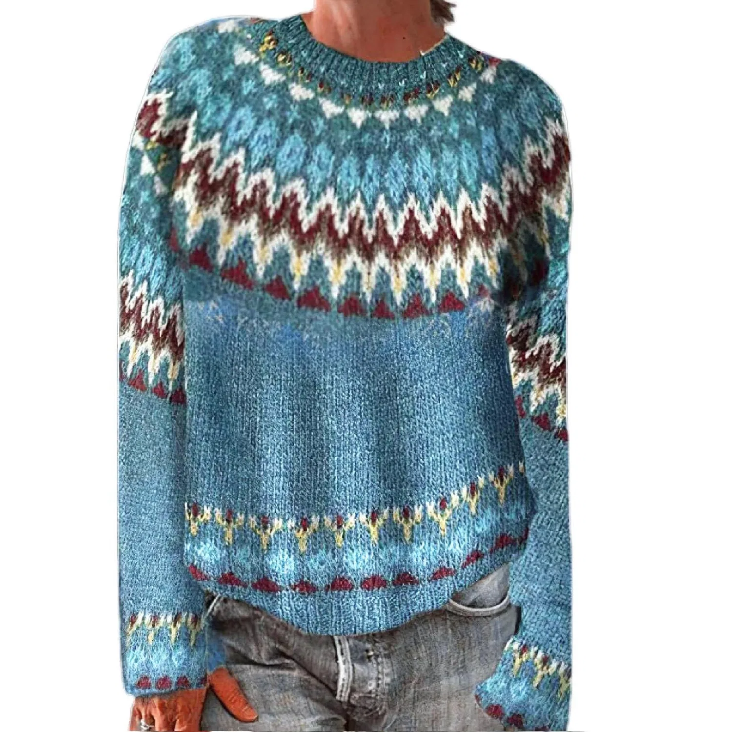 Женский джемпер с жаккардовым узором Fair Isle, Z22 Sky Blue