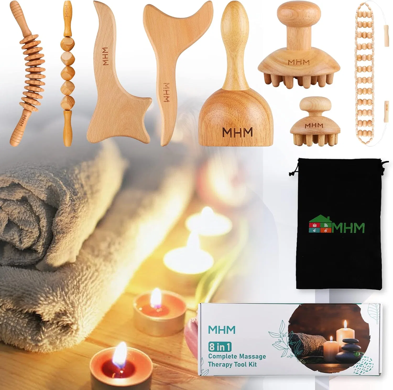 Массажный набор деревянный MHM 8-in-1, Brown Wood
