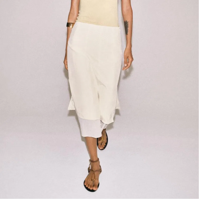 Женская юбка-миди с длиной ниже колена ZARA, Raw White — фото 4