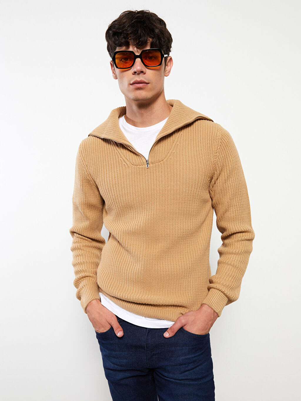 

Мужской трикотажный свитер с прямым воротником и длинными рукавами LCW Casual, Коричневый, Мужской трикотажный свитер с прямым воротником и длинными рукавами LCW Casual