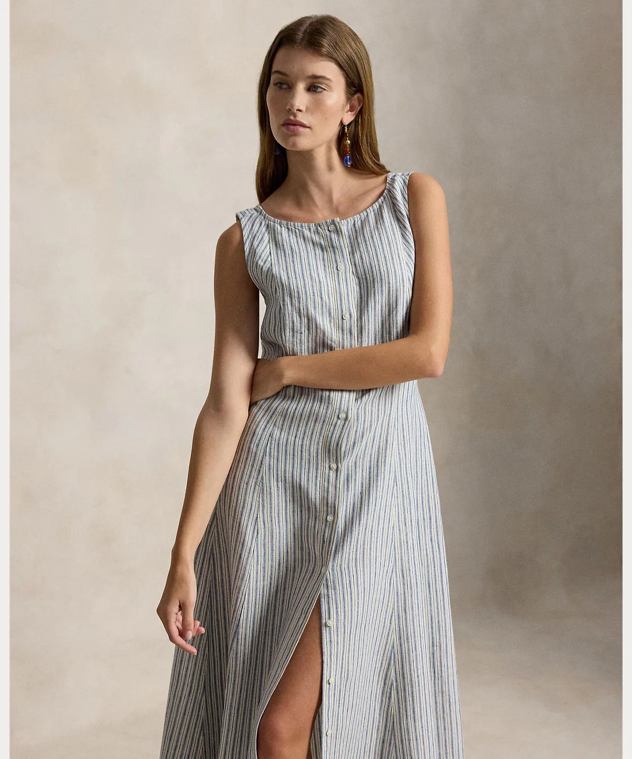 Женское платье-макси без рукавов с принтом в полоску POLO RALPH LAUREN, Blue — фото 3