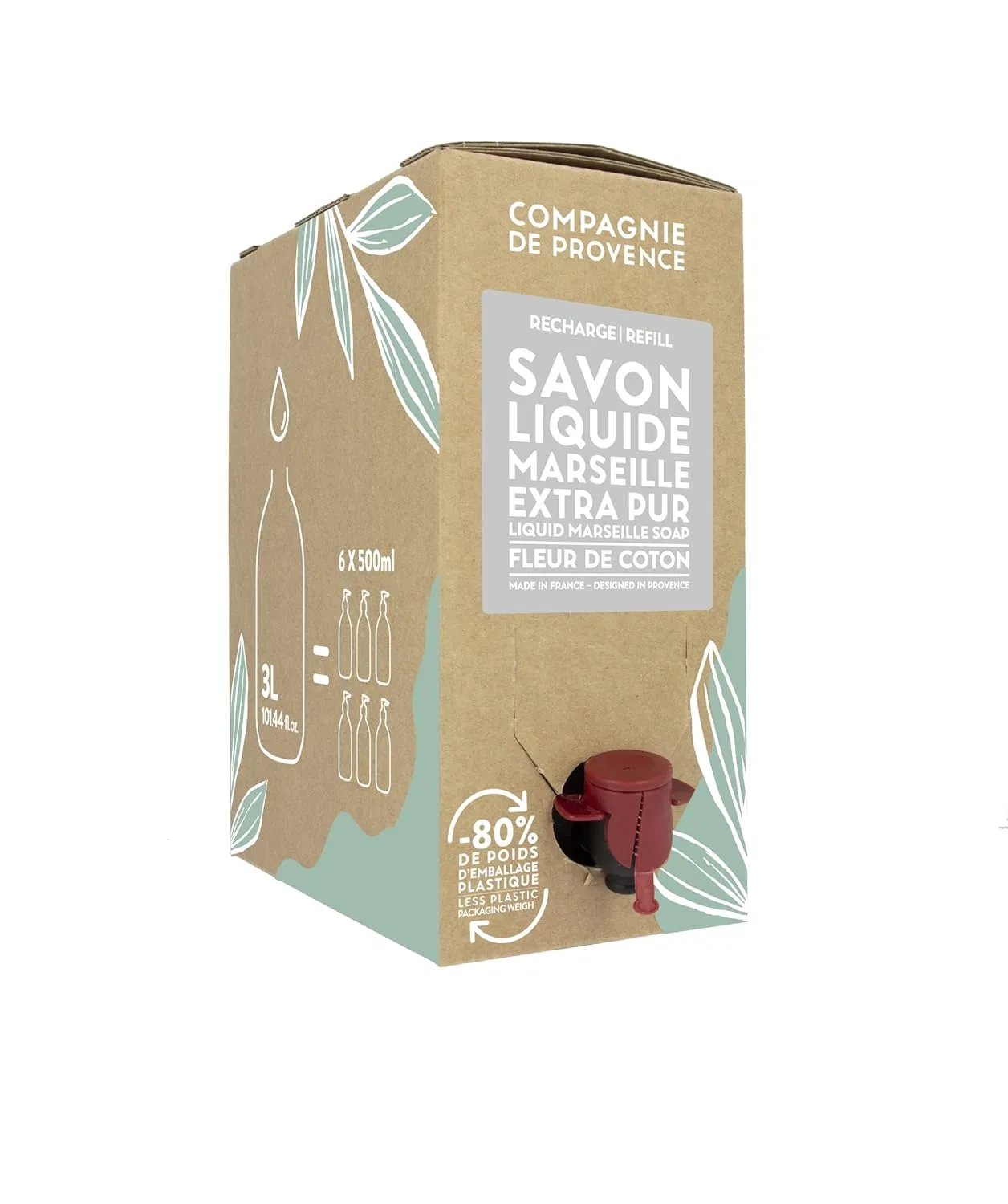 Жидкое мыло Savon de Marseille Extra Pure, Compagnie de Provence, эко-заправка 300 мл, Cotton Flower