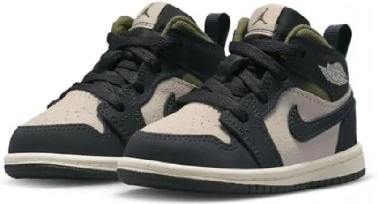 Детские кроссовки для мальчиков Jordan 1 Mid SE Nike, Light Orewood Brown/Medium Olive/Sail/Off Black — фото 3