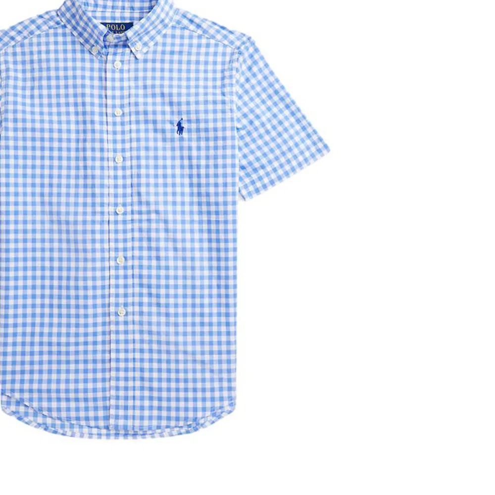 Детская рубашка в клетку с коротким рукавом Polo Ralph Lauren, Light Blue — фото 4
