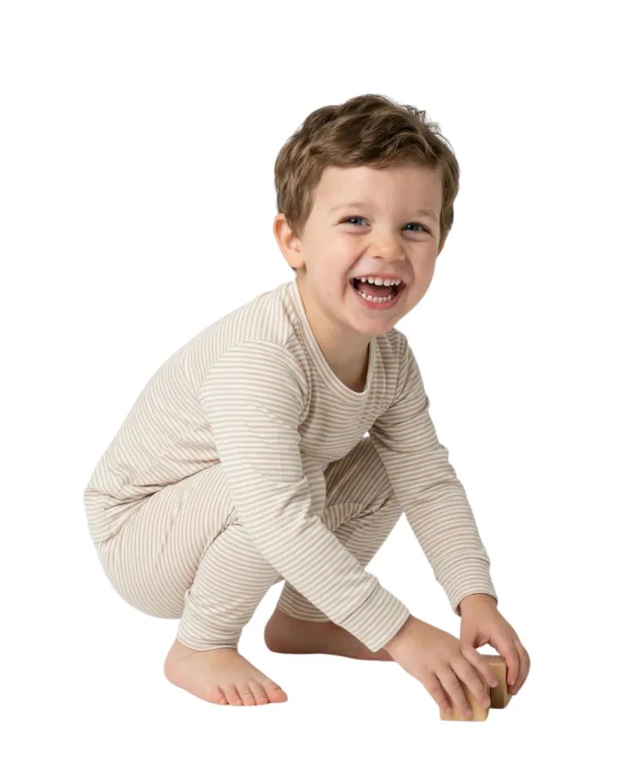 Комплект пижамы с длинным рукавом из бамбука Oatmeal Stripe Motette, Beige And White Stripe — фото 4