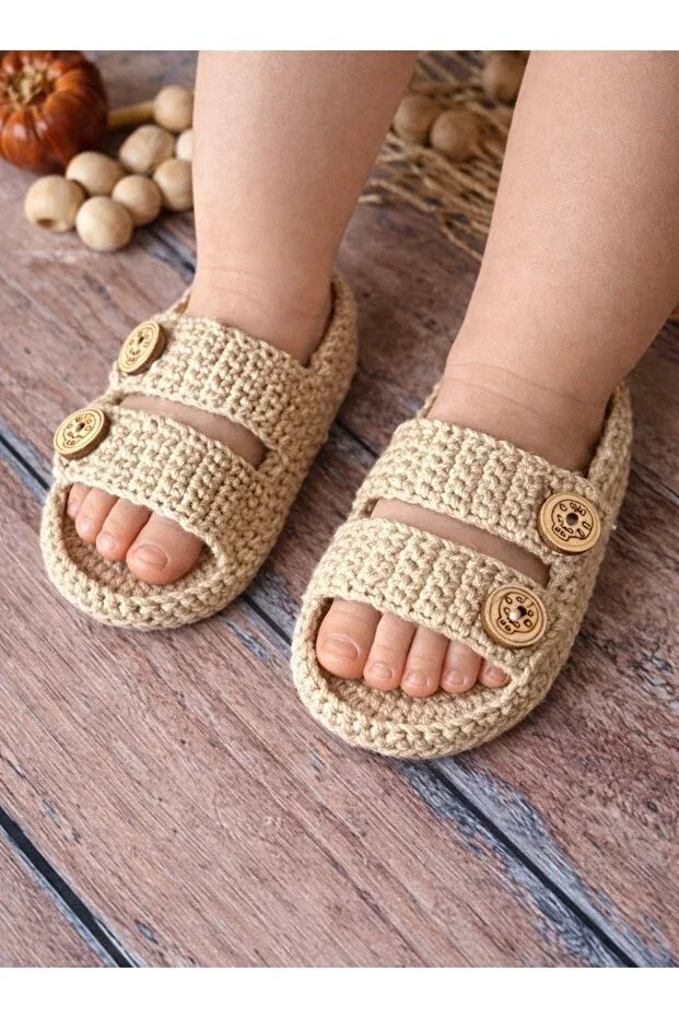 Детские сандалии-пинетки с вязаным верхом Seraskids, Beige