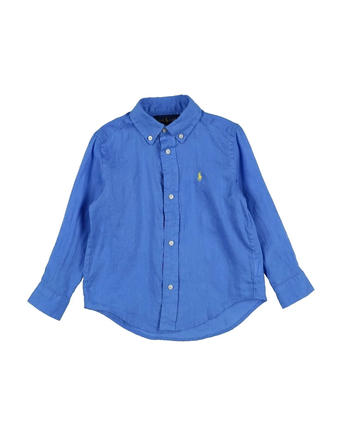 Детская рубашка из льна с длинным рукавом Polo Ralph Lauren, ярко-голубой