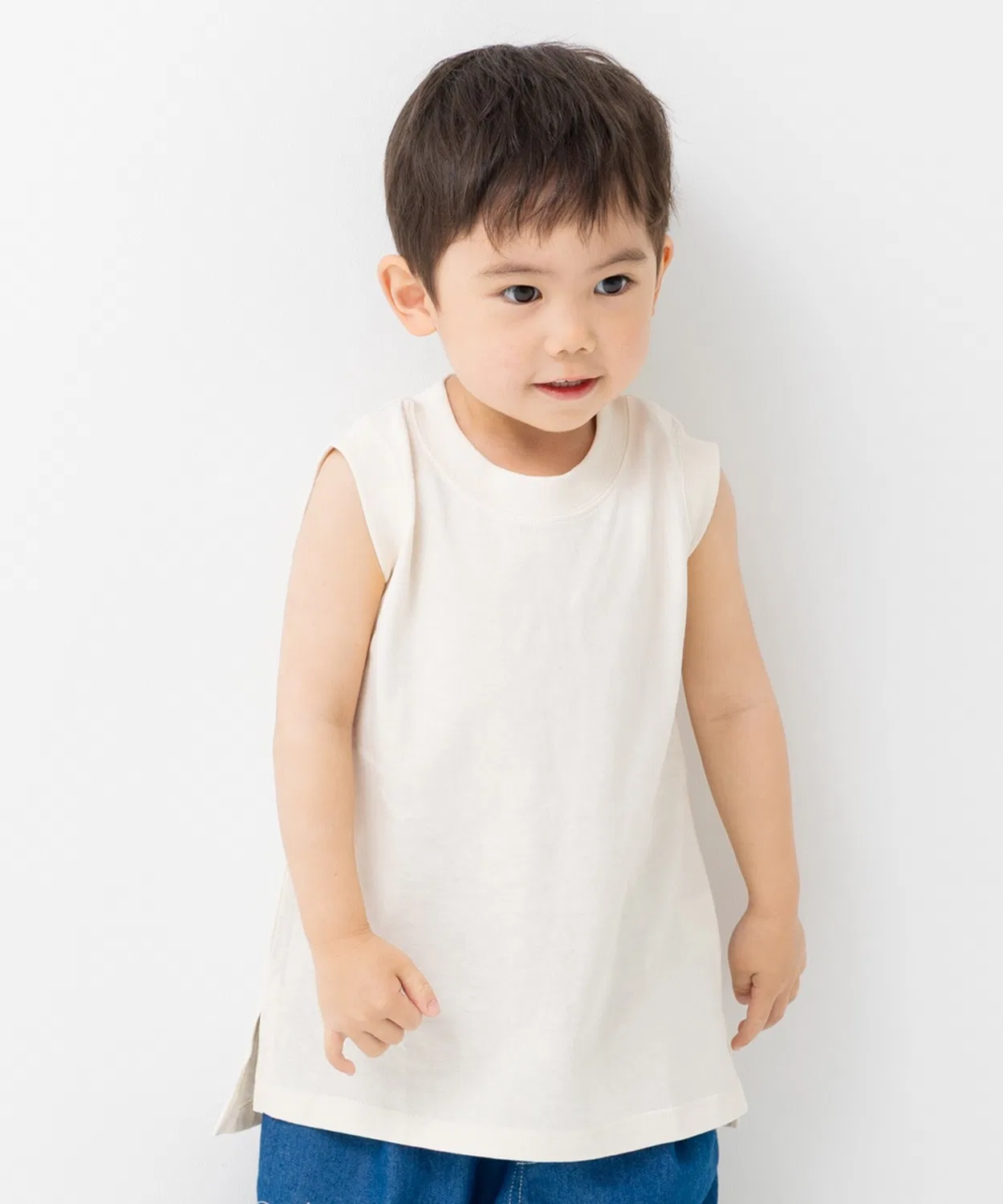 Детский хлопковый танк без рукавов, модель Basic, chil2, Cream