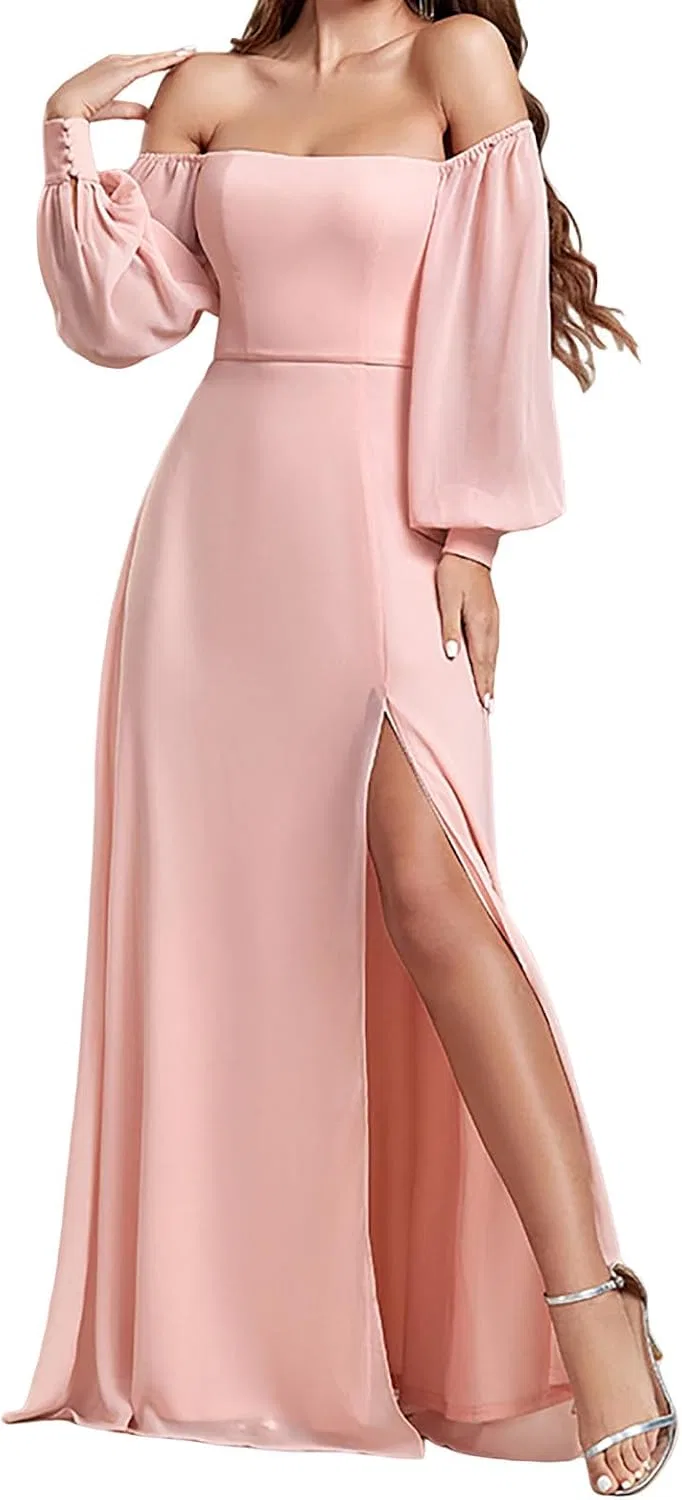 Женское элегантное платье с открытыми плечами Lantern Sleeve, Pink