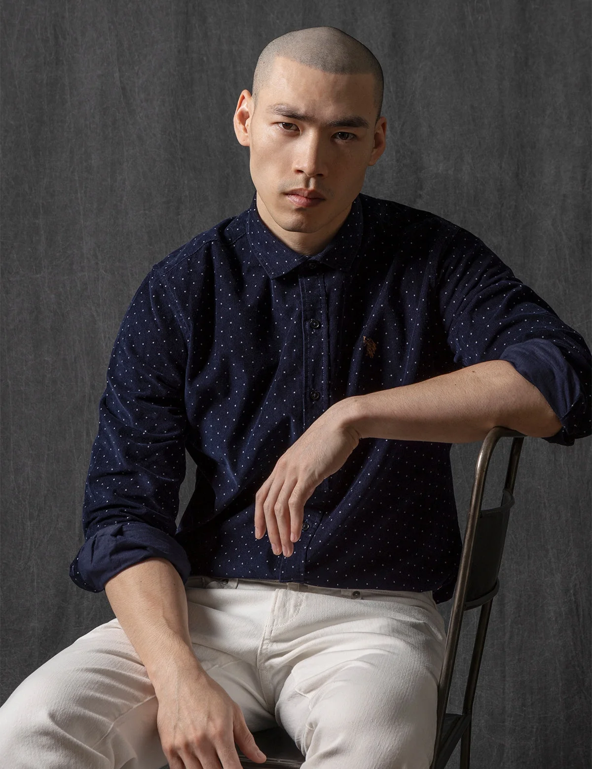 Мужская рубашка U.S. Polo Assn. White Label Dot Corduroy, темно-синий — фото 3