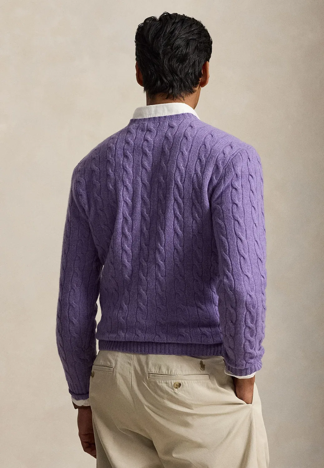 Свитер-Джемпер крупной вязки из шерсти и кашемира Polo Ralph Lauren, Light Purple Heather — фото 3