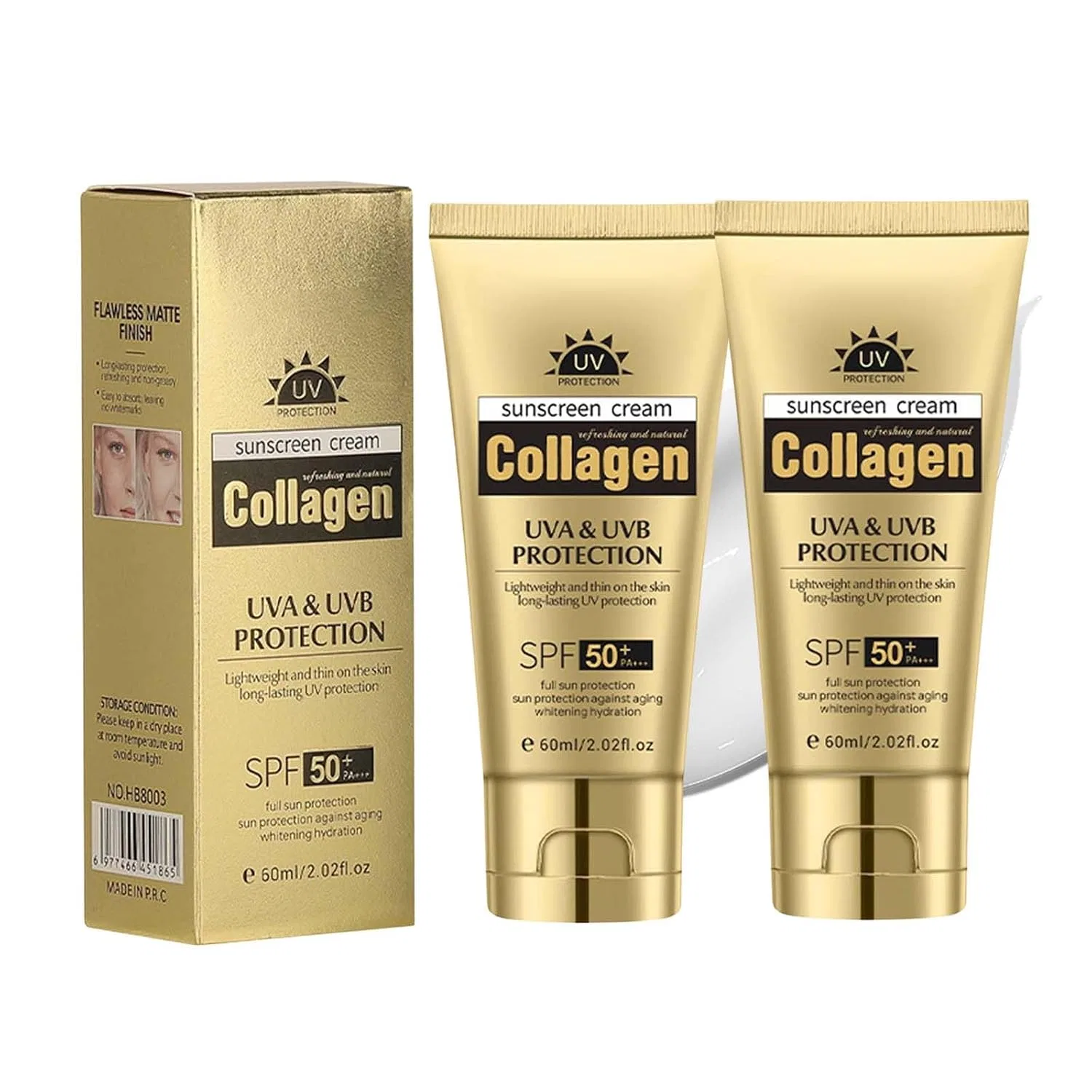 Солнцезащитный крем SPF 50+ с коллагеном, увлажняющий, 60 мл, RadiantRe, 2 шт