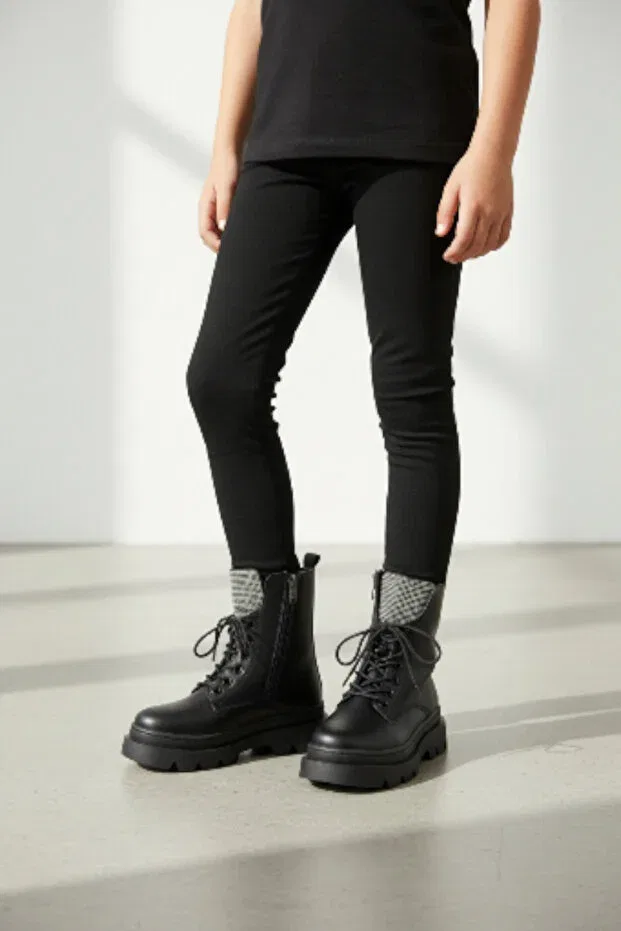 Детские ботинки для девочек на шнуровке Patik Bebe, Black — фото 2