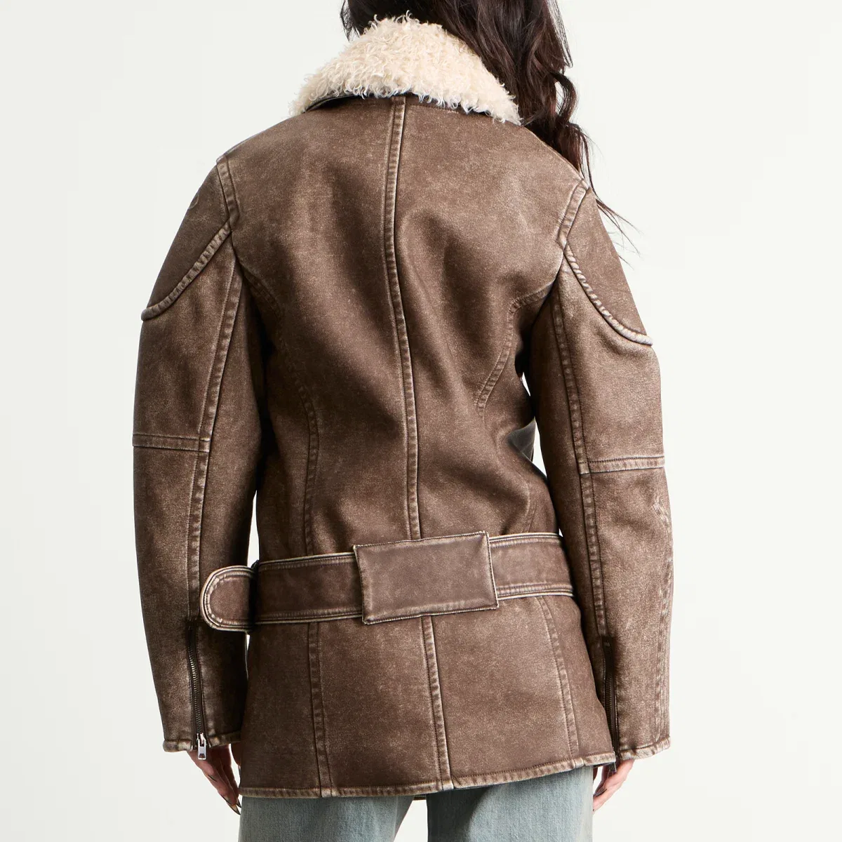 Пальто из искусственной кожи с меховым воротником G-Eyser Diesel, Brown — фото 3